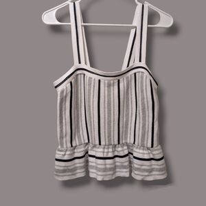 Banana Republic Black White Striped Cotton Sweater Knit Peplum Ruffle Tank Top